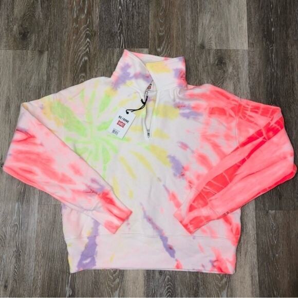 Hanes Re/Done 70s Neon Space Dye Half Zip Sweatshirt Medium NWT - Picture 4 of 7